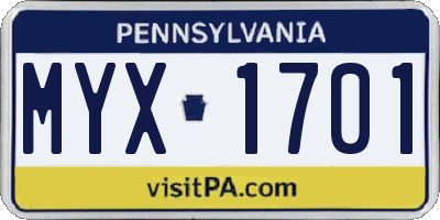 PA license plate MYX1701