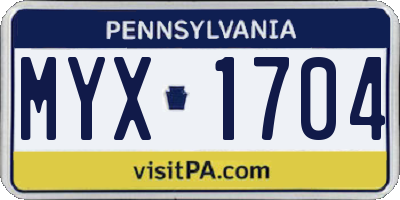 PA license plate MYX1704
