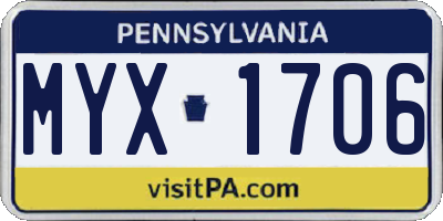 PA license plate MYX1706