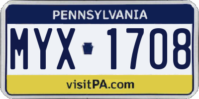 PA license plate MYX1708