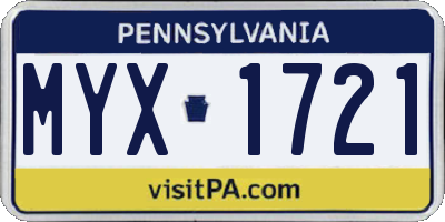 PA license plate MYX1721
