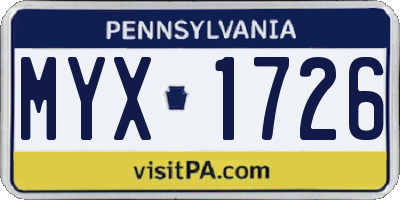 PA license plate MYX1726