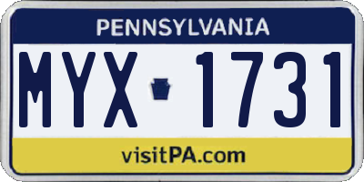 PA license plate MYX1731