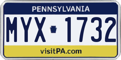 PA license plate MYX1732
