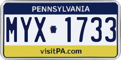 PA license plate MYX1733