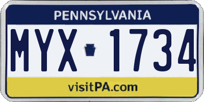 PA license plate MYX1734