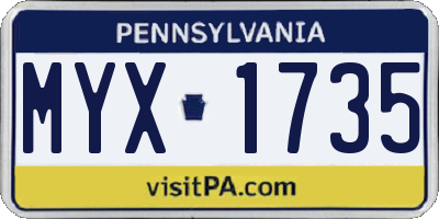 PA license plate MYX1735