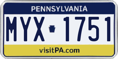 PA license plate MYX1751