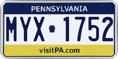 PA license plate MYX1752