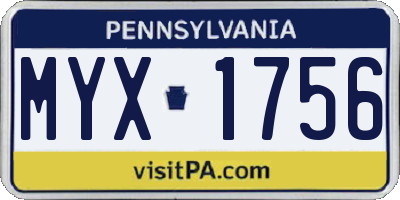 PA license plate MYX1756