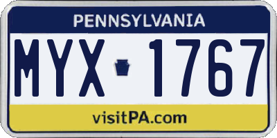 PA license plate MYX1767