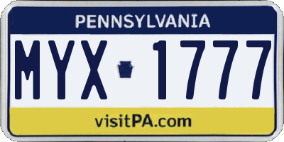PA license plate MYX1777