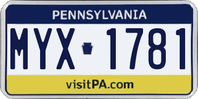 PA license plate MYX1781