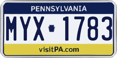 PA license plate MYX1783