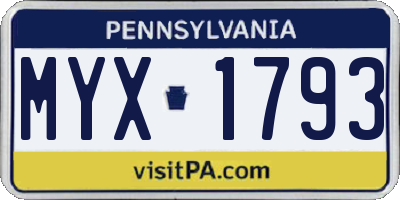 PA license plate MYX1793