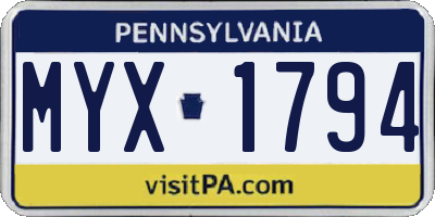 PA license plate MYX1794