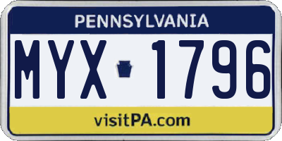 PA license plate MYX1796