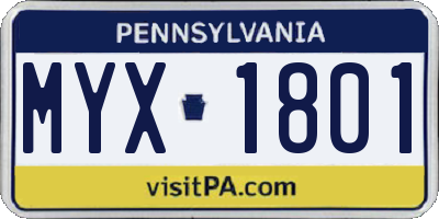 PA license plate MYX1801