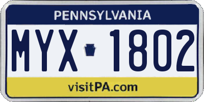 PA license plate MYX1802