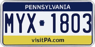 PA license plate MYX1803