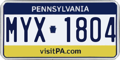 PA license plate MYX1804