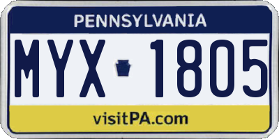 PA license plate MYX1805