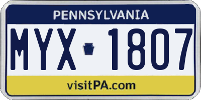 PA license plate MYX1807
