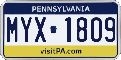 PA license plate MYX1809