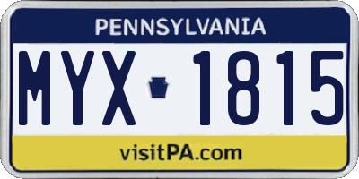 PA license plate MYX1815