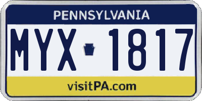 PA license plate MYX1817