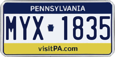 PA license plate MYX1835