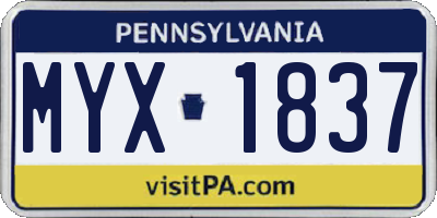 PA license plate MYX1837