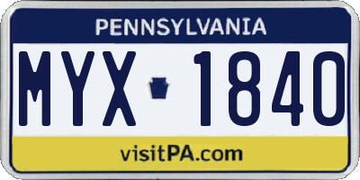 PA license plate MYX1840