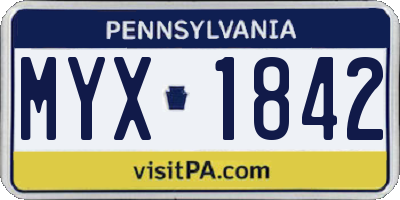 PA license plate MYX1842