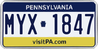 PA license plate MYX1847