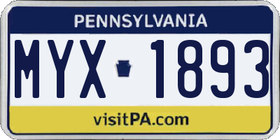 PA license plate MYX1893