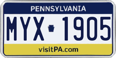 PA license plate MYX1905