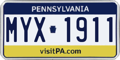 PA license plate MYX1911