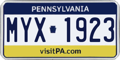 PA license plate MYX1923