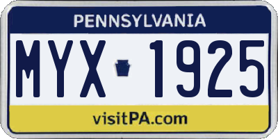 PA license plate MYX1925