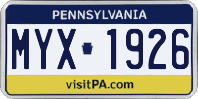 PA license plate MYX1926