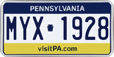 PA license plate MYX1928