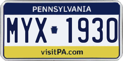 PA license plate MYX1930