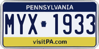 PA license plate MYX1933
