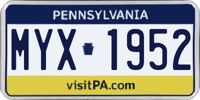 PA license plate MYX1952