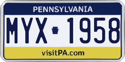 PA license plate MYX1958