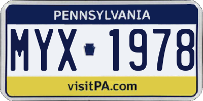 PA license plate MYX1978