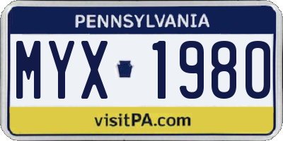 PA license plate MYX1980