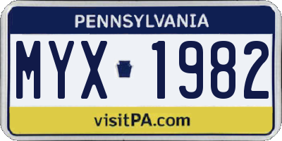 PA license plate MYX1982