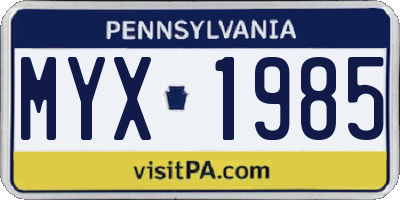 PA license plate MYX1985